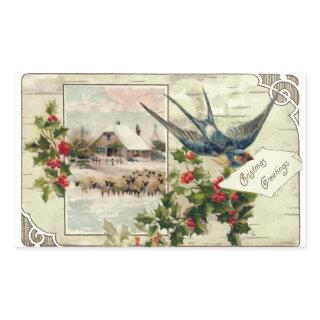 Swallow and Sheep Vintage Christmas Rectangular Sticker