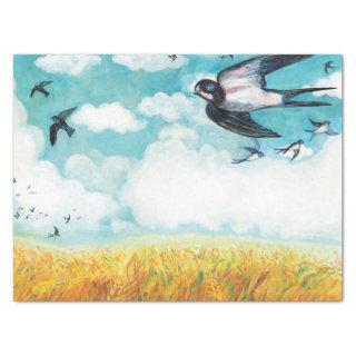 Swallows flying over blue sky  Tissue Paper