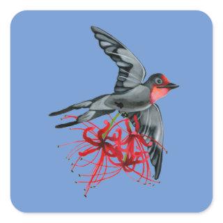 Swallowtail kite in flight with red spider lilies square sticker