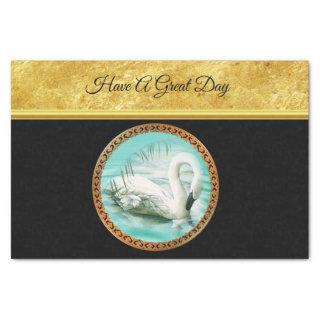 Swan in turquoise water with Gold and black design Tissue Paper