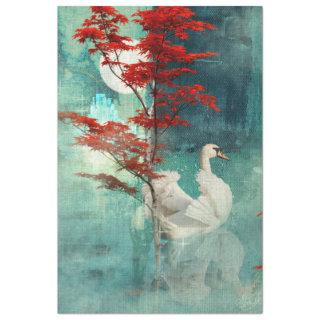Swan Lake Turquoise & Coral Red Tree decoupage Tissue Paper