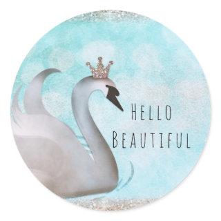 Swan Princess Glitter Birthday Party Custom Favor Classic Round Sticker