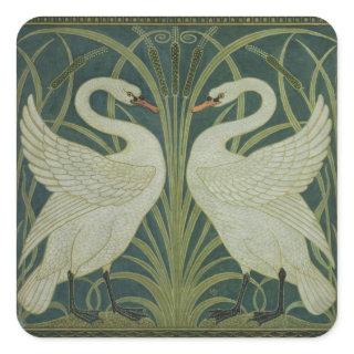 'Swan, Rush and Iris' wallpaper design Square Sticker