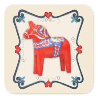 Swedish Dala Horse Folk Art Framed Square Sticker