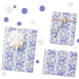 Swedish Dala Horse Indigo Blue and White Folk Art  Sheets