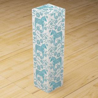 Swedish Dala Horse Teal and White Wine Box