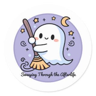 Sweeping Through the Afterlife Cute Ghost Classic Round Sticker