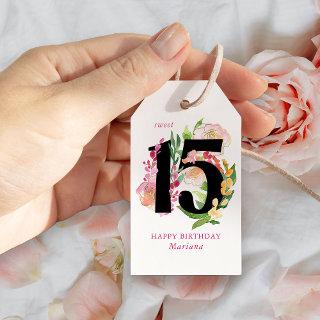 Sweet 15 Floral Number 15th Birthday Gift Tags