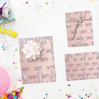 Sweet 16 16th rose gold glitter drips pink silver  sheets
