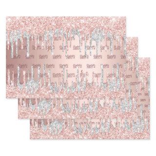 Sweet 16 16th rose gold glitter drips pink silver  sheets