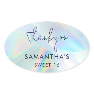 Sweet 16 Birthday Faux Holographic Thank You Oval Sticker