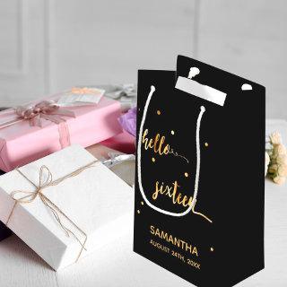 Sweet 16 black gold typography name small gift bag
