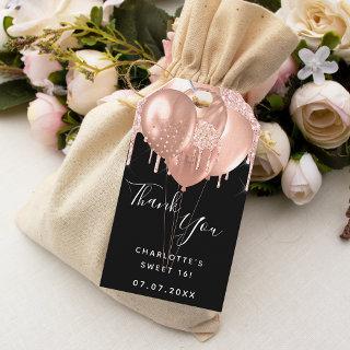 Sweet 16 black rose gold balloon thank you gift tags