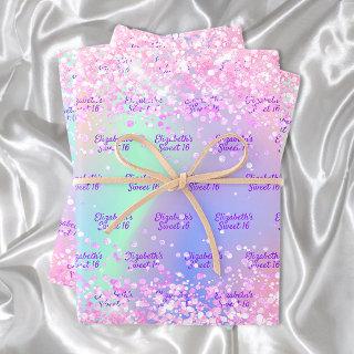 Sweet 16 blush pink glitter holographic name  sheets