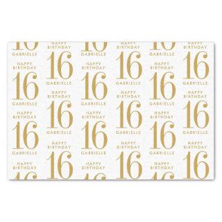 Sweet 16 Happy Birthday Gold Name and Age Tissue Paper