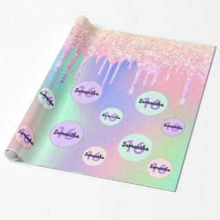 Sweet 16 holographic pink purple glitter drips
