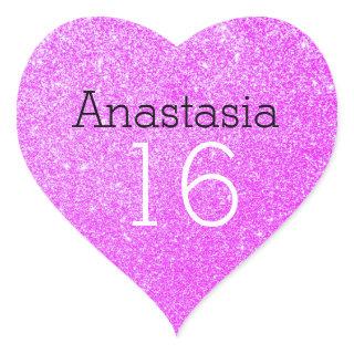 Sweet 16 Name Age Black & Purple Glitter Sparkles Heart Sticker