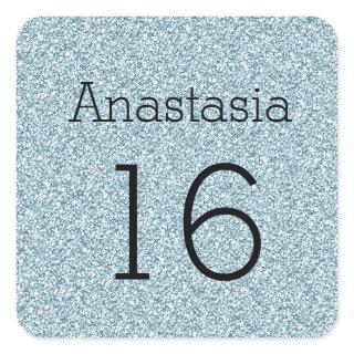 Sweet 16 Name Black Blue Silver Glitter Sparkles Square Sticker
