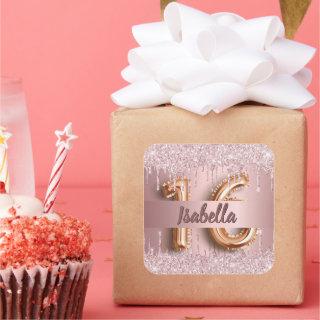 Sweet 16 pink glitter drips name square sticker