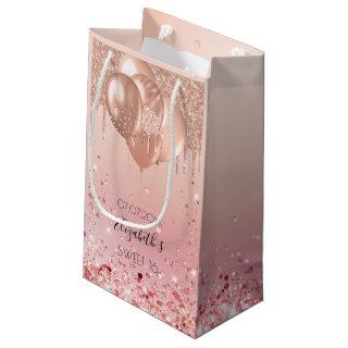 Sweet 16 pink rose gold glitter drip balloons small gift bag