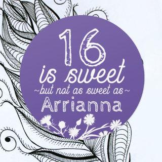 Sweet 16 Purple, White Flowers Classic Round Sticker