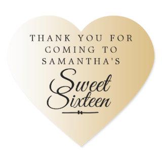 Sweet 16 Shiny Gold Ombre Thank You Custom Name Heart Sticker