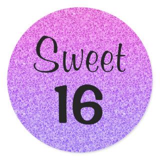 Sweet 16 Sixteen Ombre Purple Glitter Sparkles Classic Round Sticker