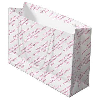 Sweet 16 - Your Custom Text Pattern Pink/White Large Gift Bag