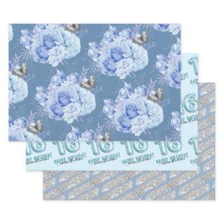 Sweet 16th Birthday Blue Flower   Sheets