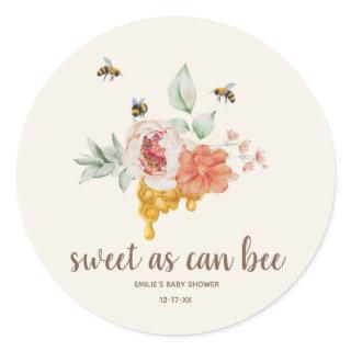 Sweet As Can Bee Floral Honey Baby Shower Classic Round Sticker