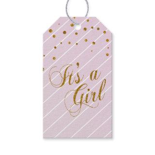 Sweet Baby Girl Pink and Gold Confetti Gift Tags