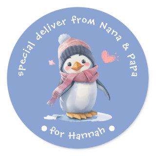 Sweet Blue Baby Penguin Christmas Label for Kids
