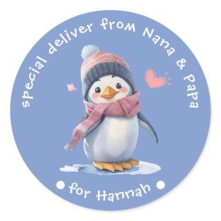 Sweet Blue Baby Penguin Christmas Label for Kids