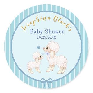 Sweet Blue Boy Lamb Baby Shower Classic Round Sticker