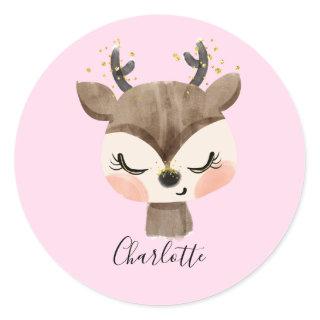 Sweet Cute & Girly Pastel Blush Pink Baby Reindeer Classic Round Sticker
