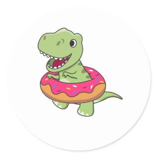 Sweet Dino T-Rex Funny Animals In Donut Pink Classic Round Sticker
