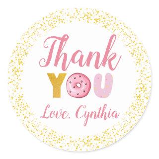 Sweet Donuts Party Gold Glitter Thank You Classic Round Sticker
