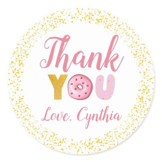 Sweet Donuts Party Gold Glitter Thank You Classic Round Sticker