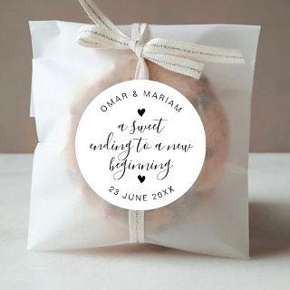 Sweet Ending to a New Beginning Elegant Quote with Classic Round Sticker