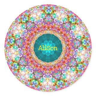~ Sweet Floral Pattern ~ Personalized ALISON ~ Cla Classic Round Sticker