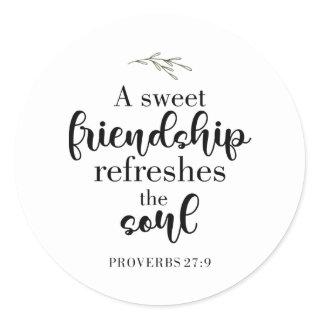Sweet Friendship Bible Verse Hand Lettering Quote Classic Round Sticker