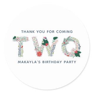 Sweet Girl Floral Second Birthday Party Classic Round Sticker