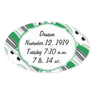 Sweet Green Retro Car Baby Shower Gifts Oval Sticker