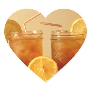 Sweet Iced Tea in Mason Jars with Straws Heart Sticker