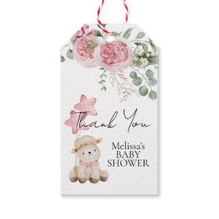 Sweet Little Lamb Pink Flower Greenery Thank You Gift Tags