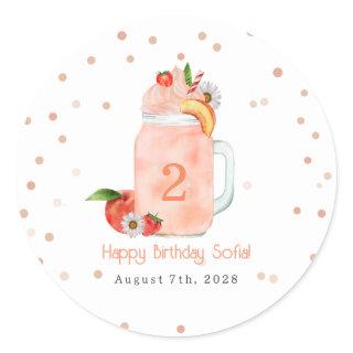 Sweet Little Peach Smoothie 2nd Birthday Party Classic Round Sticker