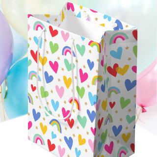 Sweet Love Hearts Rainbow Stars Celebration Medium Gift Bag