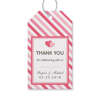 Sweet Love Pink Stripes Pattern Wedding Gift Tag