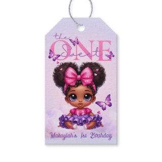 Sweet ONE Afro Puff Baby Girl Purple 1st Birthday  Gift Tags