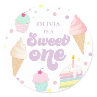 Sweet One Ice Cream and Cake 1st Birthday Classic Round Sticker